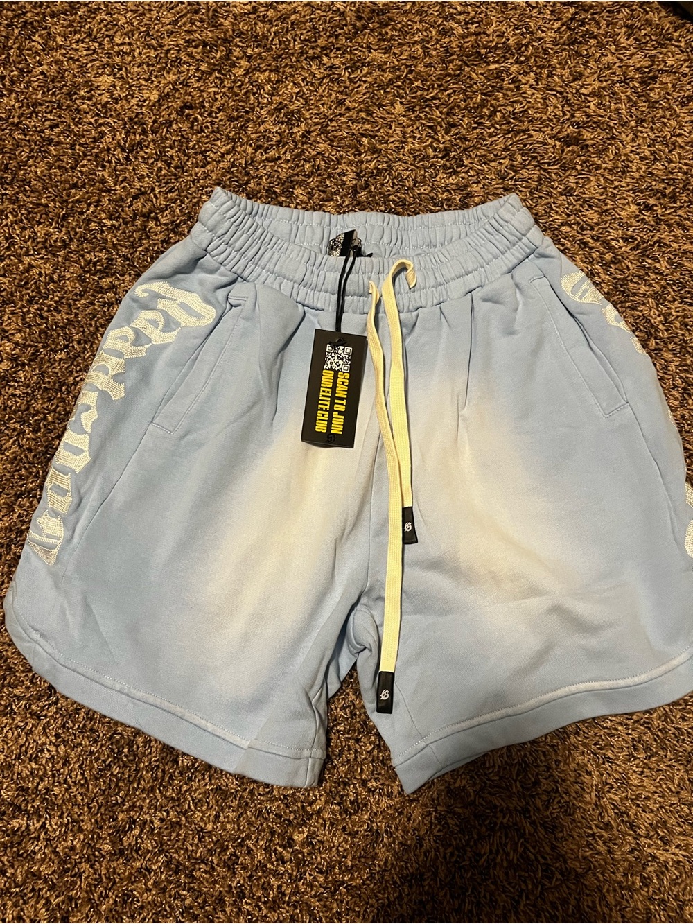Men's Light Blue Athletic Shorts with Pale Yellow Drawcord